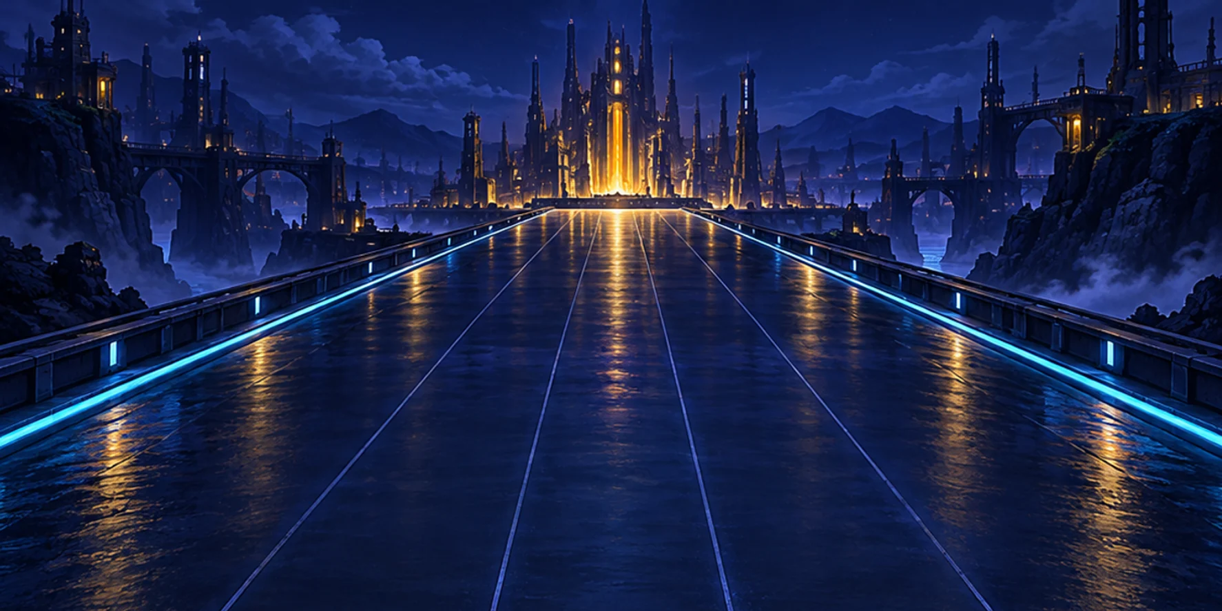 Gunward's blue-and-gold Night Forge road