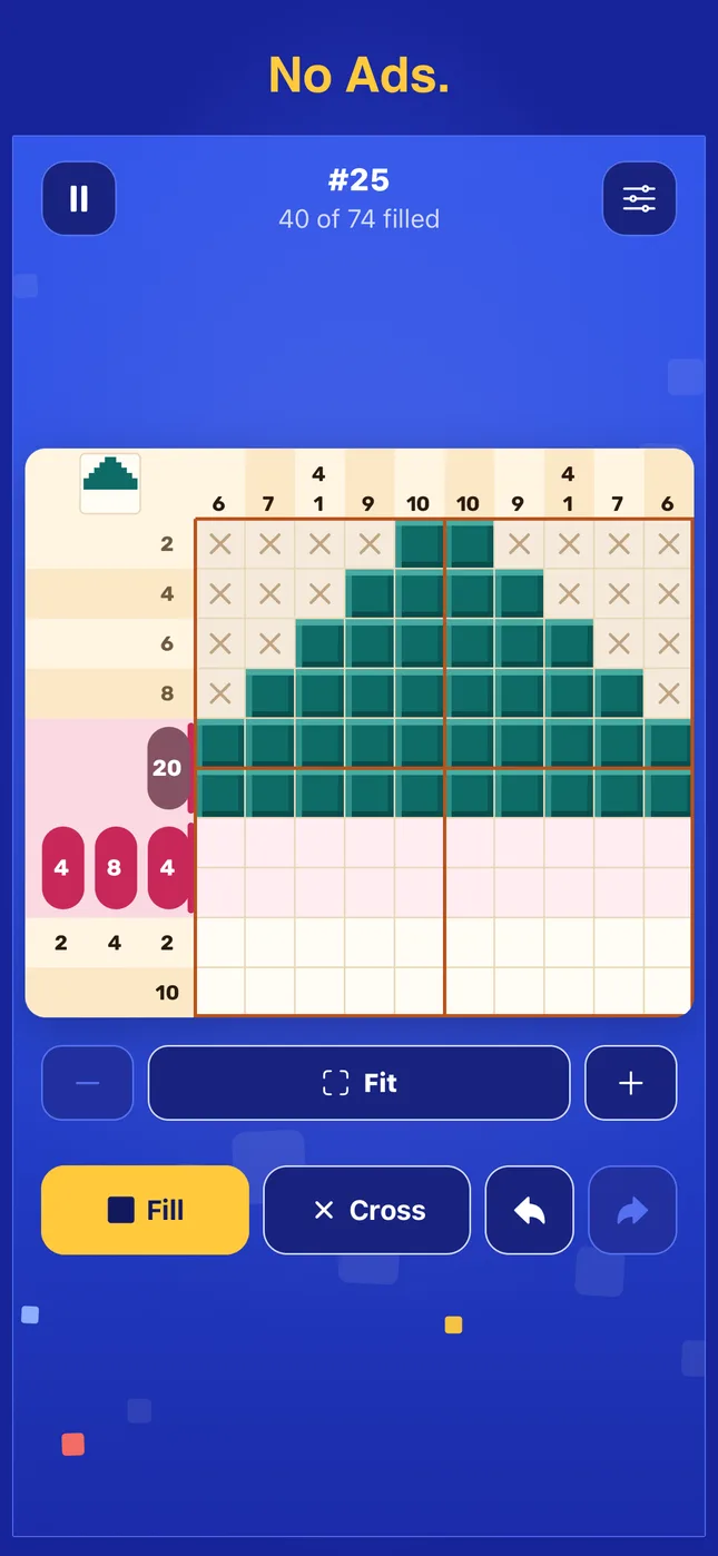 No ads. A picture fills in row by row