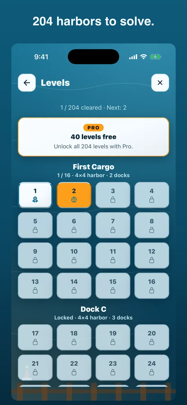 204 harbors to solve.