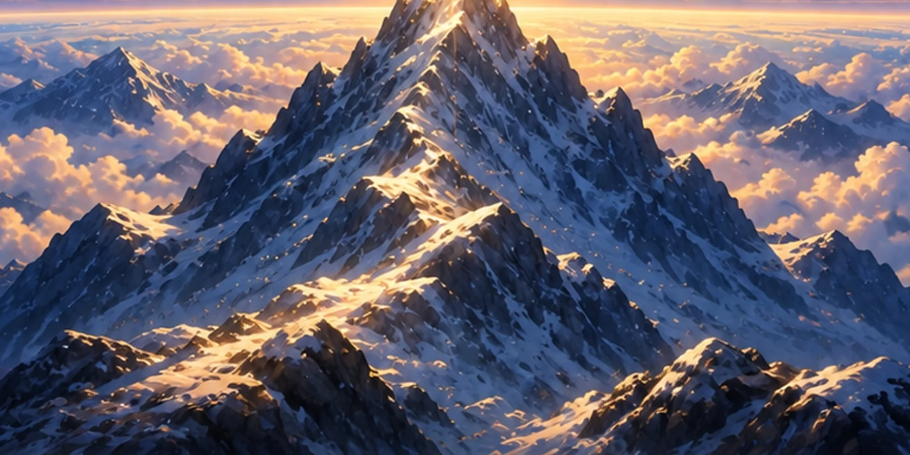 Upward’s Summit Night mountain, gold orbit trail and aurora sky